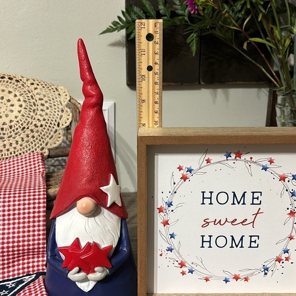 NWT PATRIOTIC HOME SWEET HOME WOODEN SIGN, GNOME AND EMBROIDERED TOWEL BUNDLE - Picture 8 of 16